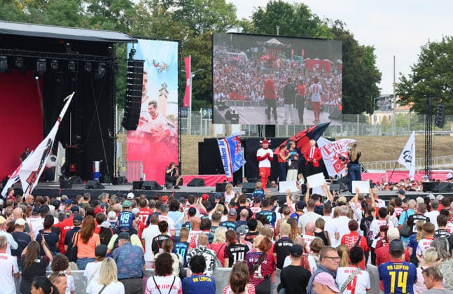 RB Leipzig – Bundesliga Season Opener, Leipzig, August 16, 2026, Festwiese in front of the Red Bull Arena, Soccer, Bundesliga 1, RB Leipzig, Season Opener, Pictured: Season Heat Up 2026 stage, team introductions, fan festival, For editorial use only, Picture Point