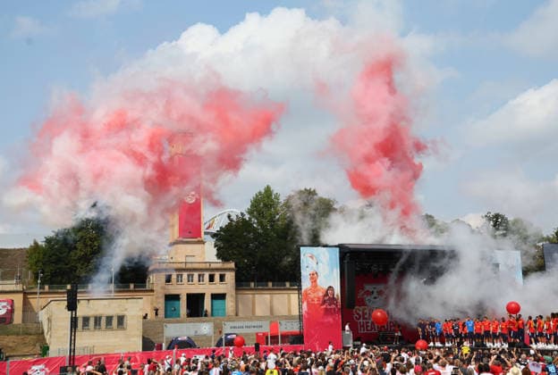 RB Leipzig – Bundesliga Season Opener, Leipzig, August 16, 2026, Festwiese in front of the Red Bull Arena, Soccer, Bundesliga 1, RB Leipzig, Season Opener, Pictured: Season Heat Up 2026 Stage, For editorial use only, Picture Point