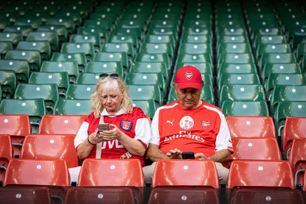RECORD DATE NOT STATED 16th August 2026; Millennium Stadium, Cardiff, Wales; Community Shield Football, Arsenal versus Manchester City; Arsenal fans wait for the players to warm up GodfreyxPitt