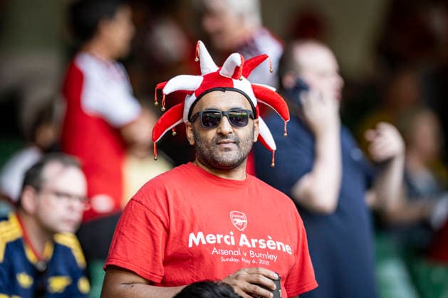 RECORD DATE NOT STATED 16th August 2026; Millennium Stadium, Cardiff, Wales; Community Shield Football, Arsenal versus Manchester City; An Arsenal fan waits for the players to warm up GodfreyxPitt