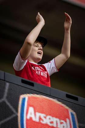 RECORD DATE NOT STATED 16th August 2026; Millennium Stadium, Cardiff, Wales; Community Shield Football, Arsenal versus Manchester City; An Arsenal fan applauds his team as they warm up GodfreyxPitt