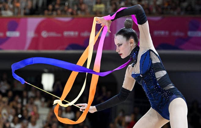 August 16, 2026, xhbx, 2026 Rhythmic Gymnastics World Championships, from left: Darja Varfolomeev, Germany, ribbon, Frankfurt am Main