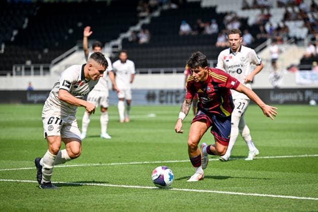 LUGANO, SWITZERLAND, AUGUST 16 — Mattia Zanotti of Lugano L in action during the Swiss Cup match between Vedeggio Calcio and FC Lugano at AIL Arena on August 16, 2026, in Lugano, Switzerland. Lugano, AIL Arena, Ticino, Switzerland Copyright: xJustPictures.ch AndreaxBrancax jp-en-EuSpIm-AB_16082026_3876