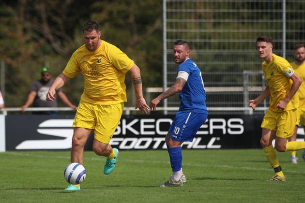 Niklas Suele of SV Tiefenbach, 22, wins a tackle, SV Tiefenbach vs. SG Kirchardt, Soccer, bfv Sinsheim District League, Matchday 1, 2026–2027, August 16, 2026, SV Tiefenbach vs. SG Kirchardt, soccer, bfv Sinsheim District League, Matchday 1, 2026–2027, August 16, 2026, Östringen Copyright: xEibner-Pressefoto VornamexNachnax EP_JPA