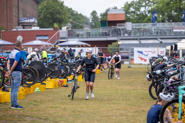 August 16, 2026 USC Kiel 37 KN Förde Triathlon 2026 Sprint Triathlon Group 1 All Women Transition Area Kiel Reventlouwiese Schleswig-Holstein Germany