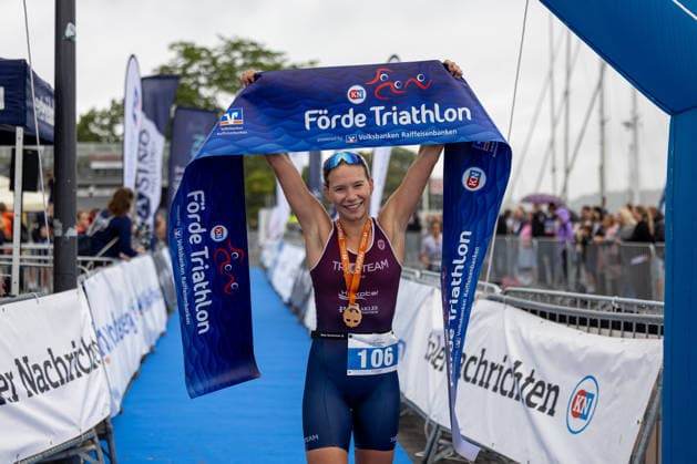 August 16, 2026 USC Kiel 37 KN Förde Triathlon 2026 Sprint Triathlon Group 1 All Women Finish Line Kiel Reventlouwiese Schleswig-Holstein Germany