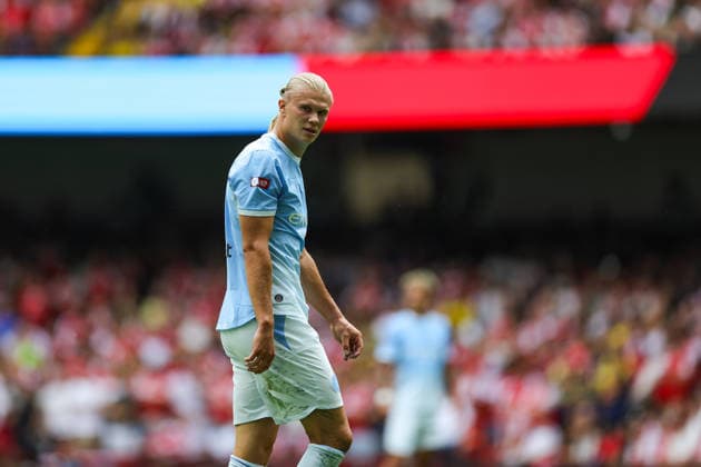 Arsenal v Manchester City, FA Community Shield Erling Haaland (9) of Manchester City during the FA Community Shield match between Arsenal and Manchester City at Millenium Stadium, Cardiff, UK on 16 August 2026. Editorial use only DataCo restrictions apply See www.football-dataco.com , Copyright: xNigelxKeenex PSI-24687-0032