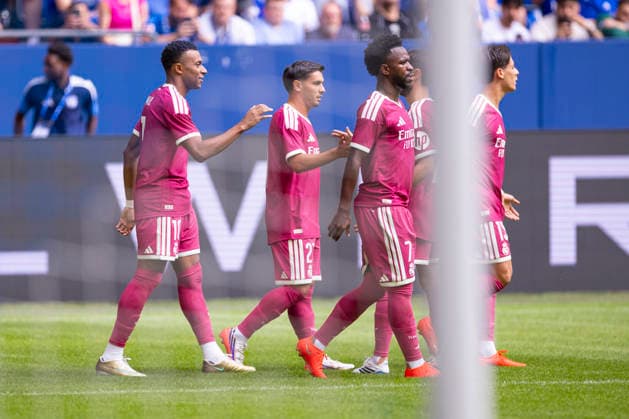August 15, 2026, Soccer, Friendly Match: FC Schalke 04 vs. Real Madrid CF; Kylian Mbappé of Real Madrid CF celebrates scoring the goal to make it 0–1; Gelsenkirchen, Veltins Arena, North Rhine-Westphalia, Germany; xRHR PHOTO DEx Copyright: DennisxEwert RHR-FOTOx RHR-FOTO DE
