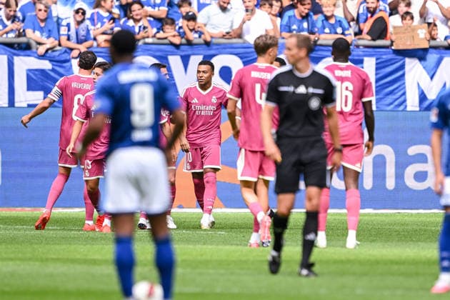August 16, 2026, Soccer, 2026–2027 Season, Friendly Match, FC Schalke 04 vs. Real Madrid, Kylian Mbappé celebrates Real Madrid’s 0–1 goal, xRHR PHOTO YYx Copyright: KROEGER RHR-FOTOx RHR-FOTO YY