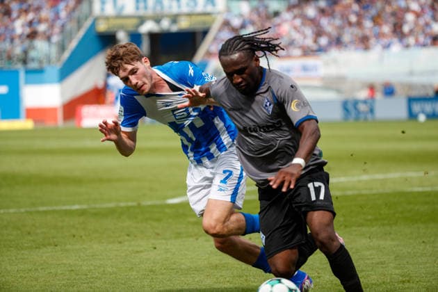 Starting lineup: Darnell Keumo (Waldhof) vs. Bernie Lennemann (Rostock, GER), FC Hansa Rostock vs. SV Waldhof Mannheim, Soccer, Men, 3rd Division, Matchday 2, 2026–2027 Season, August 16, 2026, Rostock Ostseestadion, Mecklenburg-Western Pomerania, Germany