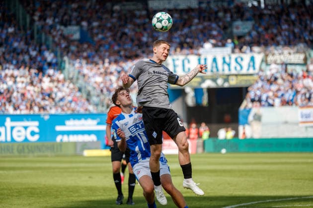 Joey Müller (Waldhof) vs. Yannick Michaelis (Rostock) GER, FC Hansa Rostock vs. SV Waldhof Mannheim, Soccer, Men, 3rd Division, Matchday 2, 2026–2027 Season, August 16, 2026, Rostock Ostseestadion, Mecklenburg-Western Pomerania, Germany