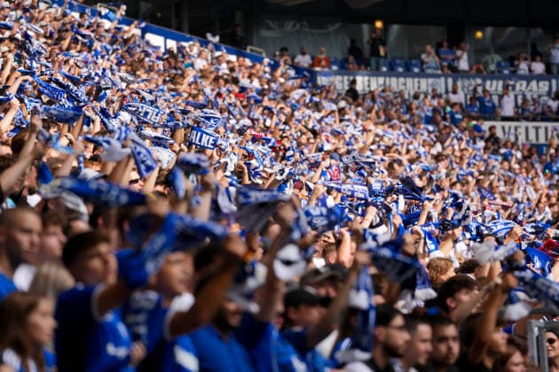FC Schalke 04 fans cheer from the stands GER, FC Schalke 04 vs. Real Madrid CF, Friendly Match, Friendly Match, August 16, 2026. DFL regulations prohibit any use of photographs as image sequences and or quasi-video. GER, FC Schalke 04 vs. Real Madrid CF, Friendly Match, Friendly Match, August 16, 2026, Gelsenkirchen Copyright: xEibner-Pressefoto ScottxColemanx EP_SCN
