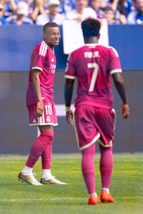 August 15, 2026, Soccer, Friendly Match: FC Schalke 04 vs. Real Madrid CF; Kylian Mbappé of Real Madrid CF celebrates the goal that makes the score 0–1; Gelsenkirchen, Veltins Arena, North Rhine-Westphalia, Germany; xRHR PHOTO DEx Copyright: DennisxEwert RHR-FOTOx RHR-FOTO DE