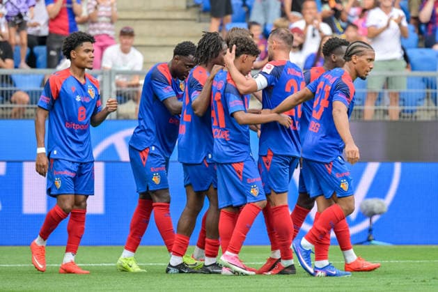Celebration of Jean Doucoure s goal to tie the score at 1–1, FC Basel, 41 GER, FC Basel vs. FC Barcelona, soccer, friendly match, 2026–2027 season, August 16, 2026 GER, FC Basel vs. FC Barcelona, soccer, friendly match, 2026–2027 season, August 16, 2026 Basel Copyright: xEibner-Pressefotox EP_THS