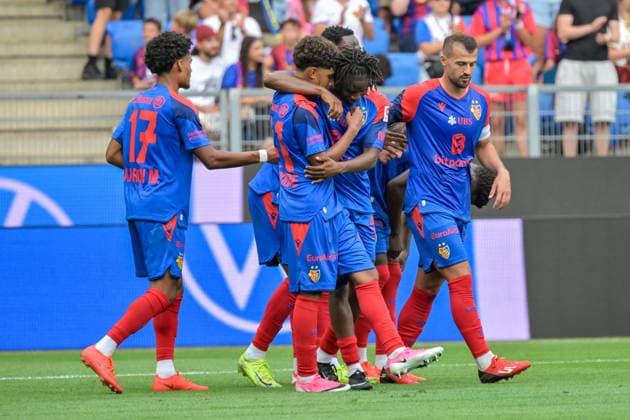 Celebration of Jean Doucoure s goal to tie the score at 1–1, FC Basel, 41 GER, FC Basel vs. FC Barcelona, soccer, friendly match, 2026–2027 season, August 16, 2026 GER, FC Basel vs. FC Barcelona, soccer, friendly match, 2026–2027 season, August 16, 2026 Basel Copyright: xEibner-Pressefotox EP_THS