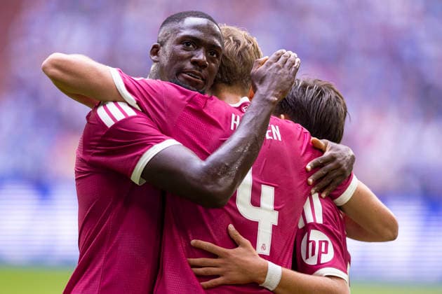 August 15, 2026, Soccer, Friendly Match: FC Schalke 04 vs. Real Madrid CF. Ibrahima Konate (Real Madrid CF), Dean Huijsen (Real Madrid CF), and Arda Güler (Real Madrid CF) celebrate the goal that made the score 0–2. Gelsenkirchen, Veltins Arena, North Rhine-Westphalia, Germany. xRHR PHOTO DEx Copyright: DennisxEwert RHR-FOTOx RHR-FOTO DE