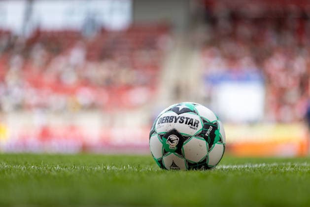 August 16, 2026, Soccer, GER, Season, 3rd Division, 2026–2027 Season, Matchday 2, SSV Jahn Regensburg vs. 1. FC Saarbrücken, Derbystar match ball on the sideline. DFL regulations prohibit any use of photographs as image sequences and or quasi-video.