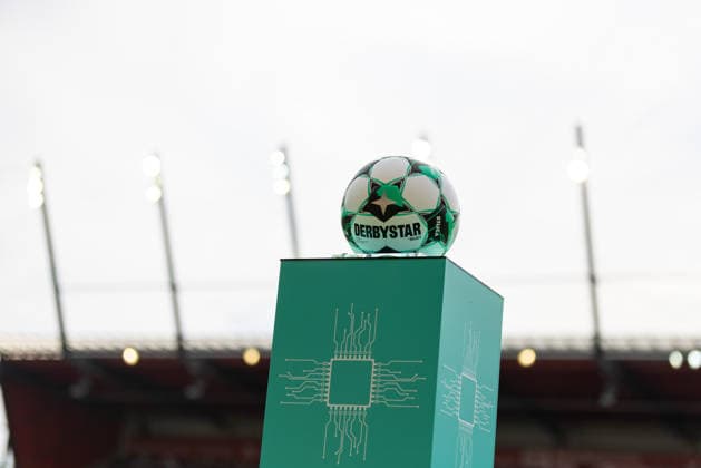 August 16, 2026, Soccer, GER, Season, 3rd Division, 2026–2027 Season, Matchday 2, SSV Jahn Regensburg vs. 1. FC Saarbrücken, Derbystar match ball on a pedestal. DFL regulations prohibit any use of photographs as image sequences and or quasi-video.