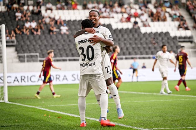 LUGANO, SWITZERLAND, AUGUST 16 — Beckham Castro of Lugano (R) celebrates his goal with Dereck Moncada of Lugano (L) during the Swiss Cup match between Vedeggio Calcio and FC Lugano at AIL Arena on August 16, 2026, in Lugano, Switzerland. Lugano AIL Arena, Ticino, Switzerland Copyright: xJustPictures.ch AndreaxBrancax jp-en-EuSpIm-AB_16082026_4757