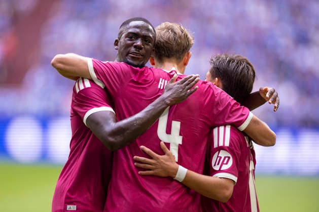August 15, 2026, Soccer, Friendly Match: FC Schalke 04 vs. Real Madrid CF. Ibrahima Konate (Real Madrid CF), Dean Huijsen (Real Madrid CF), and Arda Güler (Real Madrid CF) celebrate the goal that made the score 0–2. Gelsenkirchen, Veltins Arena, North Rhine-Westphalia, Germany. xRHR PHOTO DEx Copyright: DennisxEwert RHR-FOTOx RHR-FOTO DE