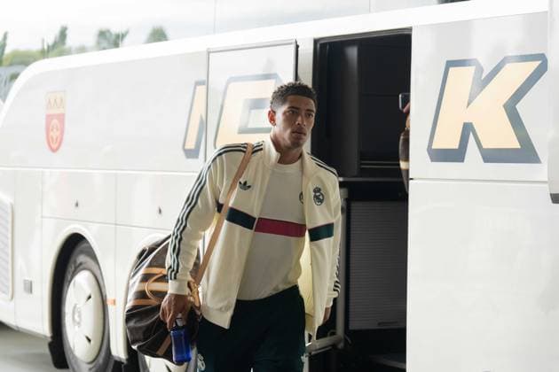 August 16, 2026: Soccer – FC Schalke 04 vs. Real Madrid, friendly match at the Veltins Arena in Gelsenkirchen; Jude Bellingham arrives with Real Madrid, 5 IMPORTANT NOTICE: In accordance with the guidelines of the DFL and the DFB, it is prohibited to use or allow the use of photographs taken in the stadium and or during the match in the form of sequential images and or video-like photo series. Copyright: xJamesxZabelx