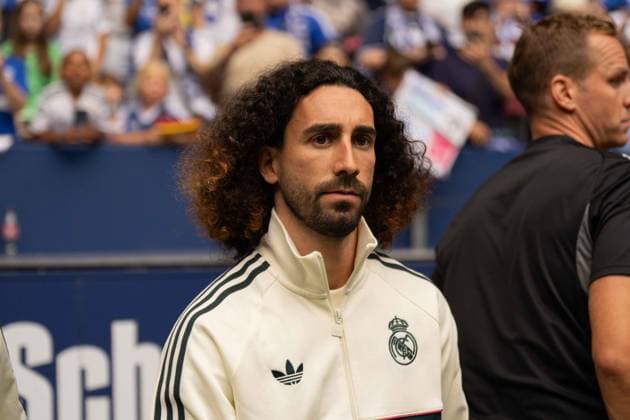 August 16, 2026: Soccer – FC Schalke 04 vs. Real Madrid, friendly match at the Veltins Arena in Gelsenkirchen; Marc Cucurella of Real Madrid arrives at the stadium, 17 IMPORTANT NOTICE: In accordance with the guidelines of the DFL and the DFB, it is prohibited to use or allow the use of photographs taken inside the stadium and or during the match in the form of sequential images and or video-like photo series. Copyright: xJamesxZabelx