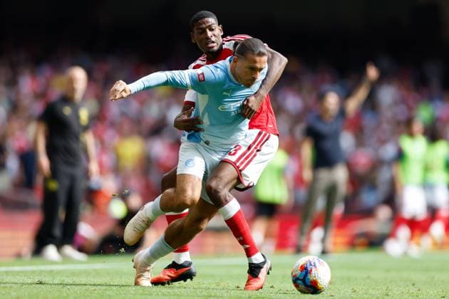 Jack Grealish of Manchester City is tackled by Cristhian Mosquera of Arsenal Arsenal v Manchester City, FA Community Shield, Principality Stadium, Cardiff, UK - 16 Aug 2026Cardiff Principality Stadium United Kingdom EDITORIAL USE ONLY No use with unauthorised audio, video, data, fixture lists, club league logos or live services. Online in-match use limited to 120 images, no video emulation. No use in betting, games or single club league player publications. Copyright: xMattxImpey Shutterstockx 17096419dm