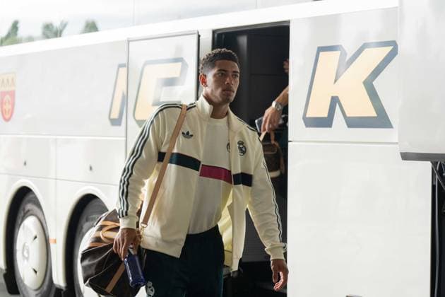 August 16, 2026: Soccer – FC Schalke 04 vs. Real Madrid, friendly match at the Veltins Arena in Gelsenkirchen; Jude Bellingham arrives with Real Madrid, 5 IMPORTANT NOTICE: In accordance with DFL and DFB regulations, it is prohibited to use or allow the use of photographs taken in the stadium and or during the match in the form of sequential images and or video-like photo series. Copyright: xJamesxZabelx