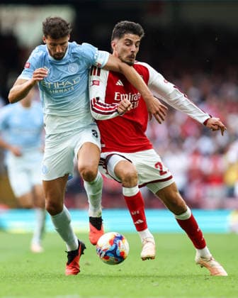 Community Shield 2026 16. August 2026, Cardiff Community Shield 2026 Fußball Arsenal gegen Manchester City Kai Havertz von Arsenal und Ruben Dias von Manchester City Foto: Charlotte Wilson Abseits Cardiff, Großbritannien  Copyright: xCharlottexWilsonx xOffsidexOffside