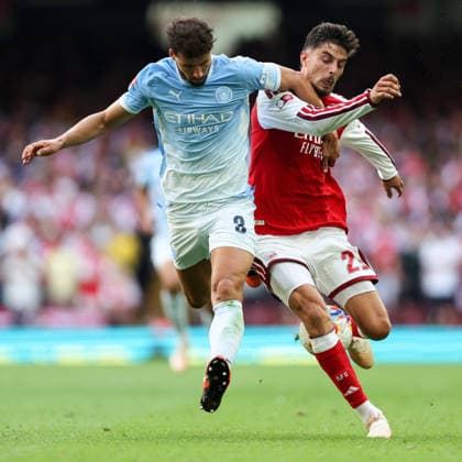 Community Shield 2026 16. August 2026, Cardiff Community Shield 2026 Fußball Arsenal gegen Manchester City Kai Havertz von Arsenal und Ruben Dias von Manchester City Foto: Charlotte Wilson Abseits Cardiff, Großbritannien  Copyright: xCharlottexWilsonx xOffsidexOffside