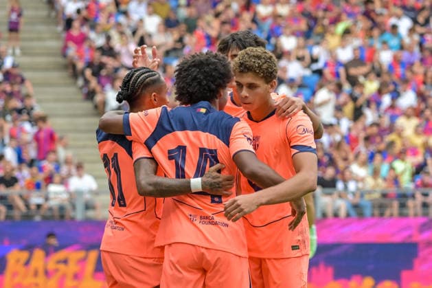 Celebration of Hamza Abdelkarim s goal to make it 1–2, FC Barcelona, 09b GER, FC Basel vs. FC Barcelona, soccer, friendly match, 2026–2027 season, August 16, 2026 GER, FC Basel vs. FC Barcelona, soccer, friendly match, 2026–2027 season, August 16, 2026 Basel Copyright: xEibner-Pressefotox EP_THS