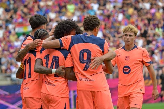 Celebration of Hamza Abdelkarim s goal to make it 1–2, FC Barcelona, 09b GER, FC Basel vs. FC Barcelona, soccer, friendly match, 2026–2027 season, August 16, 2026 GER, FC Basel vs. FC Barcelona, soccer, friendly match, 2026–2027 season, August 16, 2026 Basel Copyright: xEibner-Pressefotox EP_THS