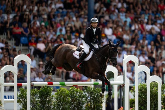 August 16, 2026: Michael Jung of Germany, riding his horse fischerChipmunk, competes in the Eventing Show Jumping Final on Day 6 of the 2026 FEI World Championships in Aachen. 2026 in Aachen. Photo by Emma Wallskog, BILDBYRAN, code EW EW0687. equestrian sports, riding, 2026 World Championships, 2026 FEI World Championships, BBENG, equestrian sports, World Championships, eventing, dressage  Copyright: EMMAxWALLSKOG BB260816EW046