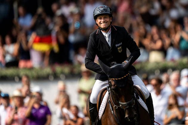 August 16, 2026: Michael Jung of Germany, riding his horse fischerChipmunk, competes in the Eventing Show Jumping Final on Day 6 of the 2026 FEI World Championships on August 16, 2026 in Aachen. Photo by Emma Wallskog, BILDBYRAN, code EW EW0687. equestrian sports, riding, 2026 World Championships, 2026 FEI World Championships, BBENG, equestrian sports, World Championships, eventing, celebration  Copyright: EMMAxWALLSKOG BB260816EW052