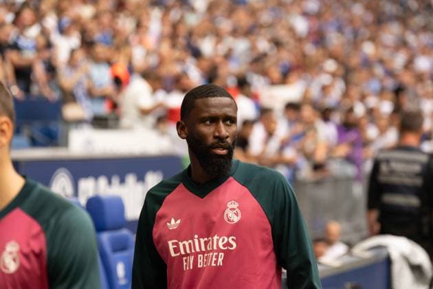 August 16, 2026: Soccer – FC Schalke 04 vs. Real Madrid, friendly match at the Veltins Arena in Gelsenkirchen; Antonio Rüdiger, Real Madrid, 22 IMPORTANT NOTICE: In accordance with DFL and DFB regulations, it is prohibited to use or allow the use of photographs taken in the stadium and or during the match in the form of sequential images and or video-like photo series. Copyright: xJamesxZabelx