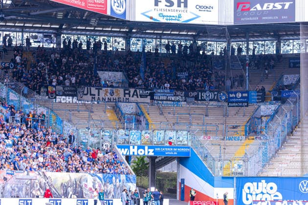 German 3rd Division, 2026–2027 Season, August 16, 2026, Matchday 2, FC Hansa Rostock vs. Waldhof Mannheim, Ostseestadion—Waldhof Mannheim Away Section Copyright: xMichellexLukax