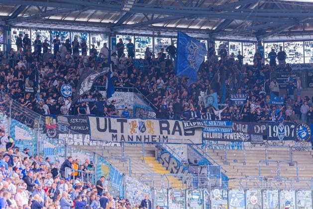 German 3rd Division, 2026–2027 Season, August 16, 2026, Matchday 2, FC Hansa Rostock vs. Waldhof Mannheim, Ostseestadion—Waldhof Mannheim Away Section Copyright: xMichellexLukax
