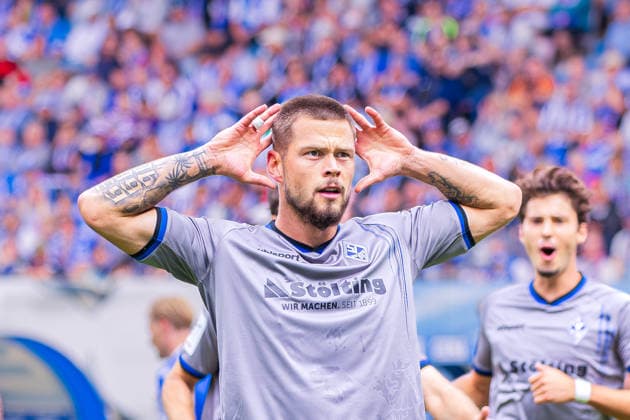 Germany 3rd Division, 2026–2027 Season, August 16, 2026, Matchday 2, FC Hansa Rostock vs. Waldhof Mannheim, Ostseestadion: Celebrations after Waldhof Mannheim’s 0–1 goal scored by Julian Ulbricht, Waldhof Mannheim, 10 Copyright: xMichellexLukax