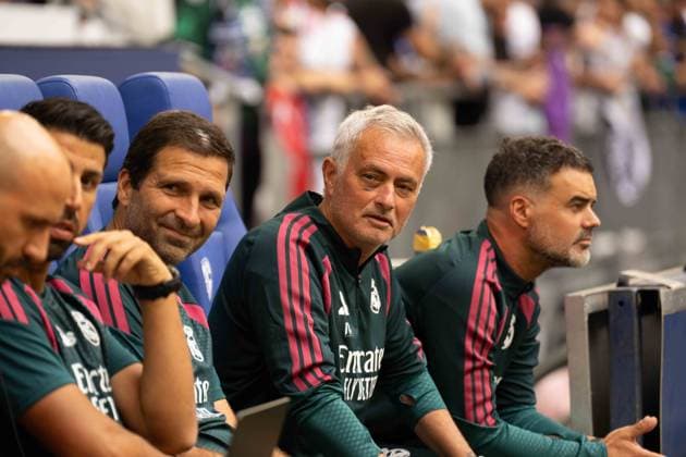 August 16, 2026: Soccer – FC Schalke 04 vs. Real Madrid, Friendly Match at the Veltins Arena in Gelsenkirchen; Real Madrid Coach Jose Mourinho IMPORTANT NOTICE: In accordance with the regulations of the DFL and the DFB, it is prohibited to use or allow the use of photographs taken in the stadium and or during the match in the form of sequential images and or video-like photo sequences Copyright: xJamesxZabelx