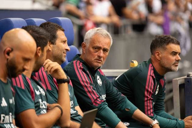 August 16, 2026: Soccer – FC Schalke 04 vs. Real Madrid, Friendly Match at the Veltins Arena in Gelsenkirchen; Real Madrid Coach Jose Mourinho IMPORTANT NOTICE: In accordance with the regulations of the DFL and the DFB, it is prohibited to use or allow the use of photographs taken in the stadium and or during the game in the form of sequential images and or video-like photo series Copyright: xJamesxZabelx