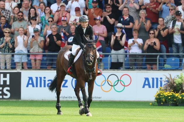 1st place, World Champion Michael Jung GER, Germany, riding fischerChipmunk FRH, Chipmunk FRH, celebration of victory, celebration, victory fist, emotion, eventing, FEI Eventing World Championship, DHL Prize, individual and team, AACHEN FEI World Championships 2026, World Festival of Equestrian Sports, 2026 Equestrian World Championships, Aachen 2026, Welcome Home 2026, Aachen Soers, August 11–23, 2026, Equestrian Sports, August 16, 2026, Aachen Soers, Germany
