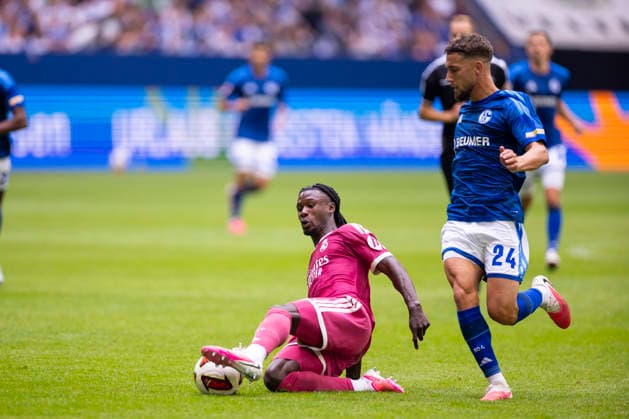 August 15, 2026, Soccer, Friendly Match: FC Schalke 04 vs. Real Madrid CF, featuring Eduardo Camavinga (Real Madrid CF) and Adil Aouchiche (FC Schalke 04), Gelsenkirchen, Veltins Arena, North Rhine-Westphalia, Germany, xRHR, PHOTO DEx Copyright: DennisxEwert RHR-FOTOx RHR-FOTO DE