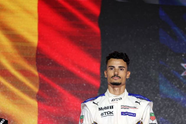 World Champion Pascal Wehrlein (GER) in a Porsche on the podium, FIA Formula E World Championship, Season 12, London E-Prix, August 16, 2026, Excel Exhibition Center, Race 2