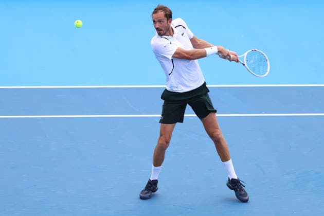 MASON, OHIO - AUGUST 16: Daniil Medvedev of Russia hits a backhand during day six of the Cincinnati Open at the Lindner Family Tennis Center on August 16, 2026 in Mason, Ohio. Copyright: xShainaxBenhiyoun SPPx Sportspressphoto_SPR208861