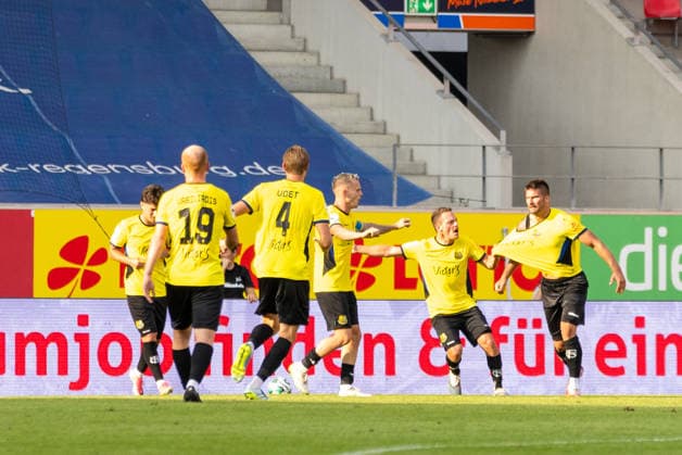 August 16, 2026, Soccer, GER, Season, 3rd Division, 2026–2027 Season, Matchday 2, SSV Jahn Regensburg 1 FC Saarbrücken Jubilation after Saarbrücken’s 1–0 last-minute goal by Kai Brünker DFL REGULATIONS PROHIBIT ANY USE OF PHOTOGRAPHS AS IMAGE SEQUENCES AND OR QUASI-VIDEO