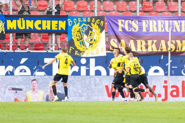 August 16, 2026, Soccer, GER, Season, 3rd Division, 2026–2027 Season, Matchday 2, SSV Jahn Regensburg 1 FC Saarbrücken Jubilation after Saarbrücken’s 1–0 last-minute goal by Kai Brünker DFL REGULATIONS PROHIBIT ANY USE OF PHOTOGRAPHS AS IMAGE SEQUENCES AND OR QUASI-VIDEO