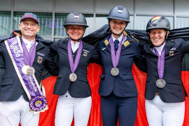 AACHEN FEI World Championships 2026, AACHEN FEI World Championships 2026 JUNG Michael GER, KRAJEWSKI Julia GER, LÜBBEKE Libussa GER, Malin HANSEN HOTOPP GER Commemorative Medal from the FEI Eventing World Championship Jumping Final (Team and Individual) in Aachen, Reitstadion Soers, August 16, 2026