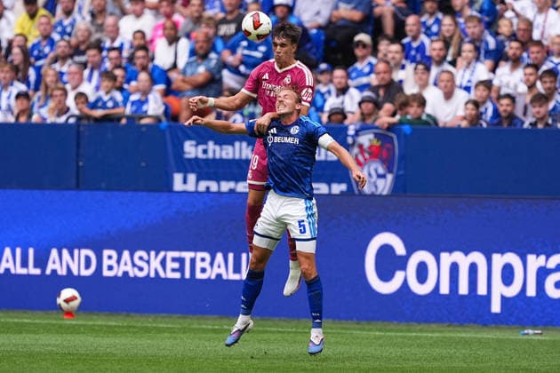 August 16, 2026, xydrx, Men s, Soccer, Friendly Match, FC Schalke 04 vs. Real Madrid, 2026–2027 Season, Veltins Arena, Carlos Espi (Real Madrid), age 19, in a tackle against Timo Becker (FC Schalke 04), 5. DFB regulations prohibit any use of photographs as image sequences and or quasi-video. Copyright: HMBxMedia YannisxDreimann