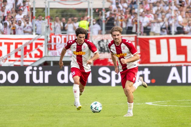 August 16, 2026, Soccer, GER, Season, 3rd Division, 2026–2027 Season, Matchday 2, SSV Jahn Regensburg vs. 1. FC Saarbrücken, Benedikt Bauer (SSV Jahn Regensburg) and David Philipp (SSV Jahn Regensburg). DFL regulations prohibit any use of photographs as image sequences and or quasi-video.