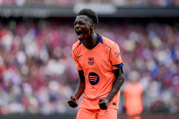 BASEL, SWITZERLAND - AUGUST 16: Jesse Bisiwu (27 FC Barcelona, Barca celebrating after scoring during the friendly match between FC Basel 1893 and FC Barcelona at St. Jakob Park Stadium on August 16, 2026 in Basel, Switzerland. Copyright: xPriscilaxBütlerx xSPPx Sportspressphoto_SPR208872